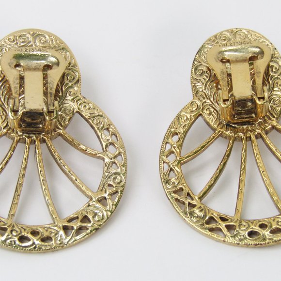 Vintage 1928 Earrings Clip On Victorian Revival Floral Pearl Romantic - Picture 4 of 5